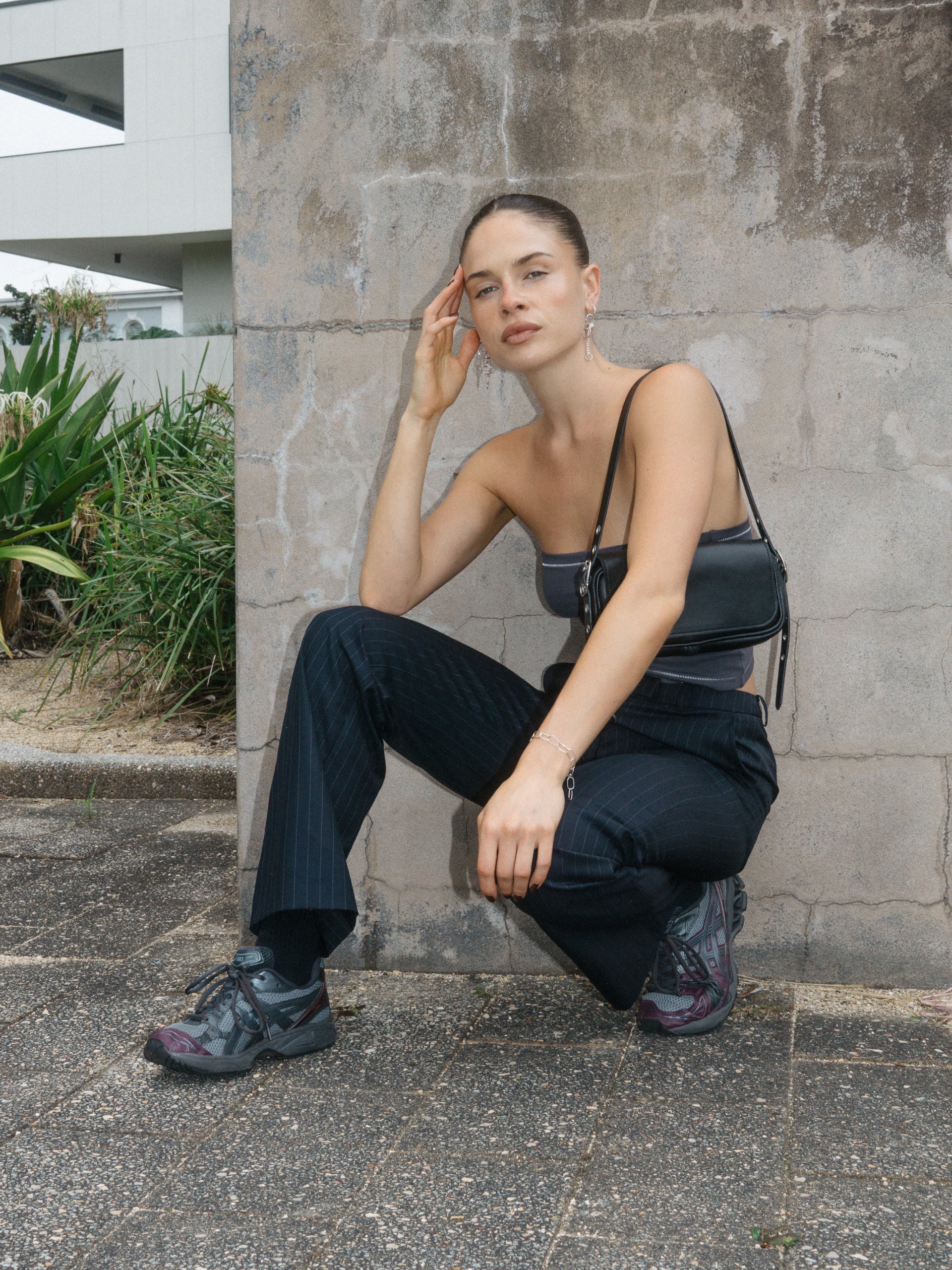 The Lair Apparel Matilda Slim Trouser Charcoal Pinstripe - Image 3