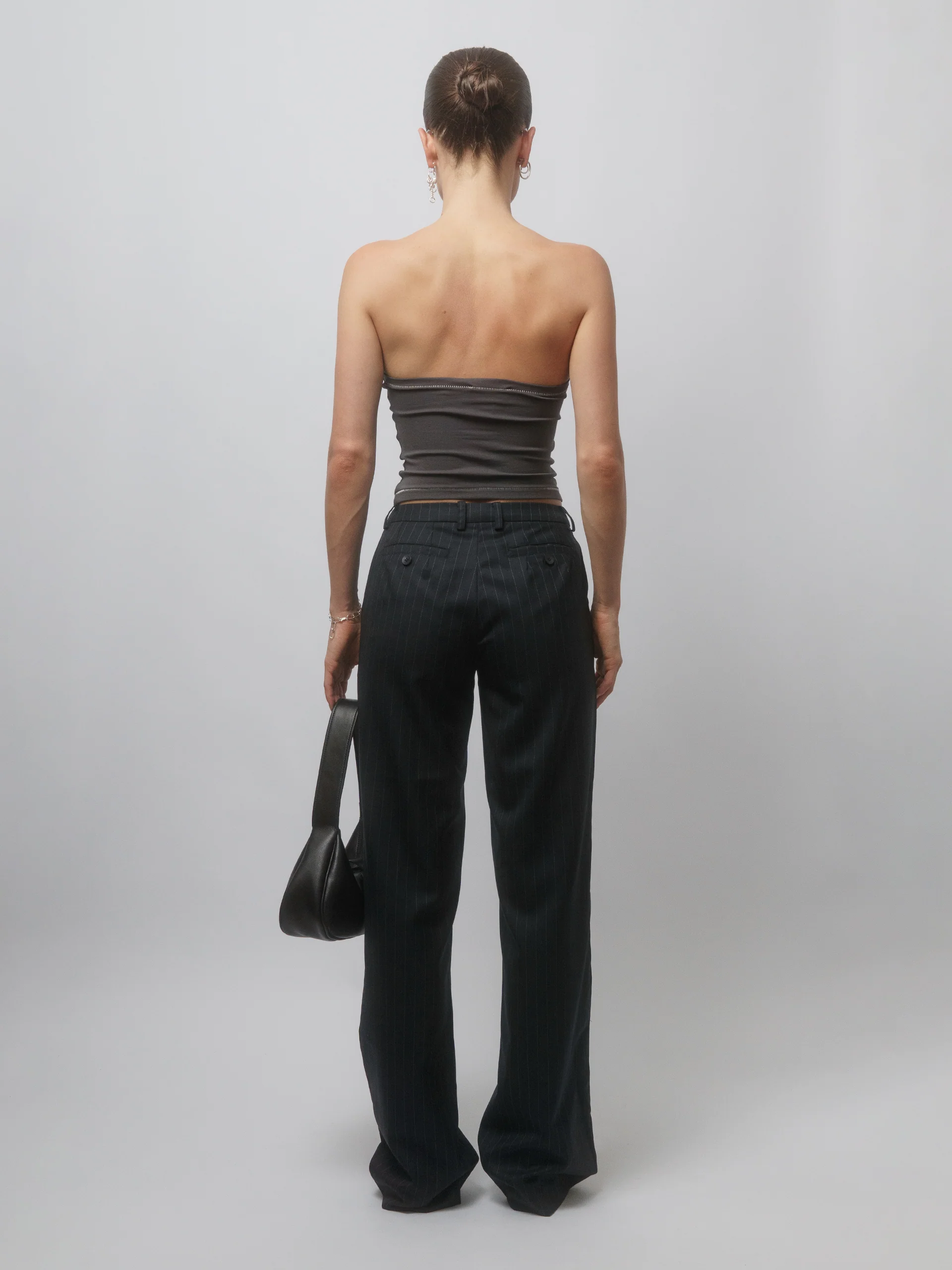 The Lair Apparel Matilda Slim Trouser Charcoal Pinstripe - Image 5