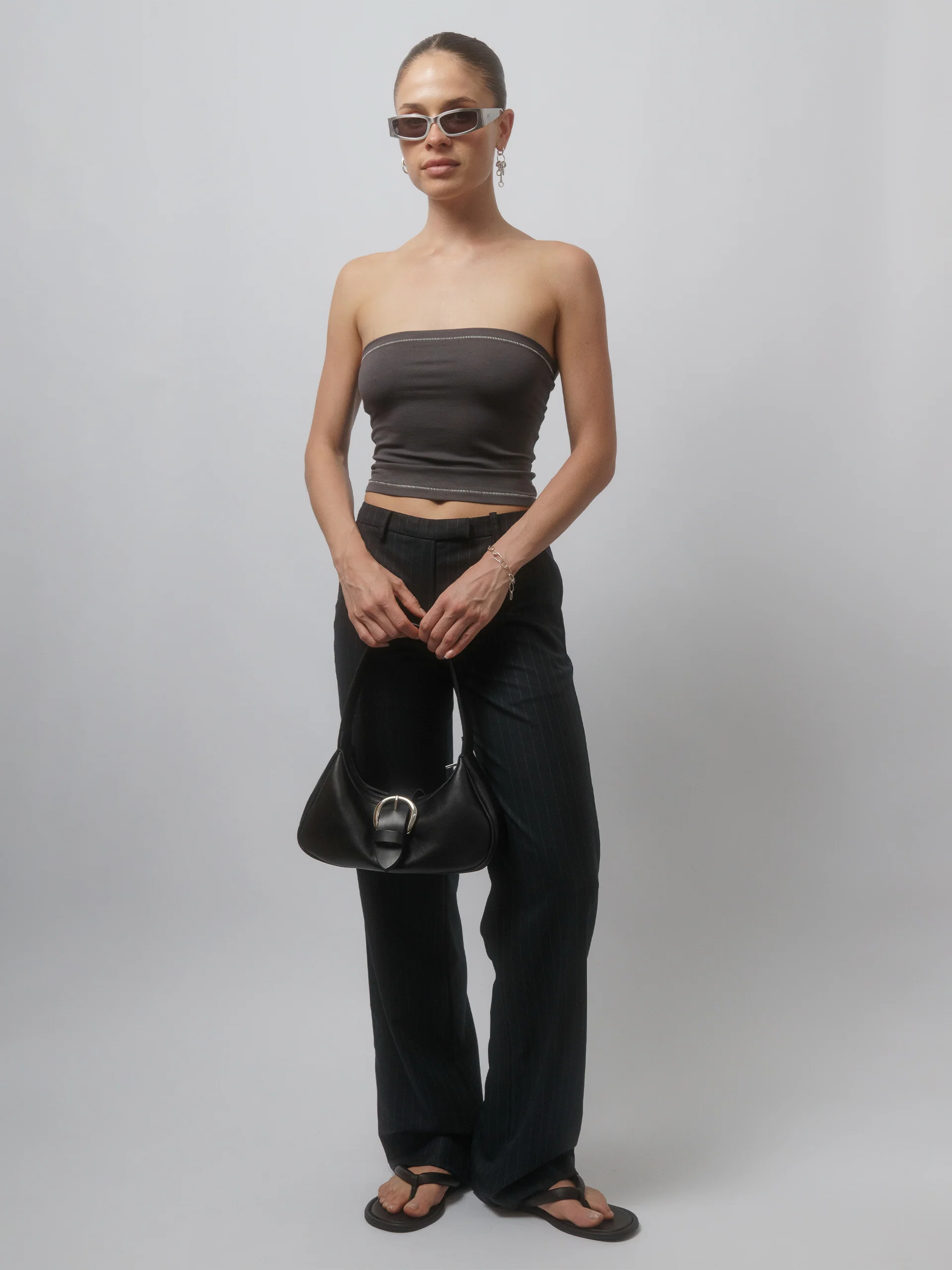 The Lair Apparel Matilda Slim Trouser Charcoal Pinstripe - Image 6