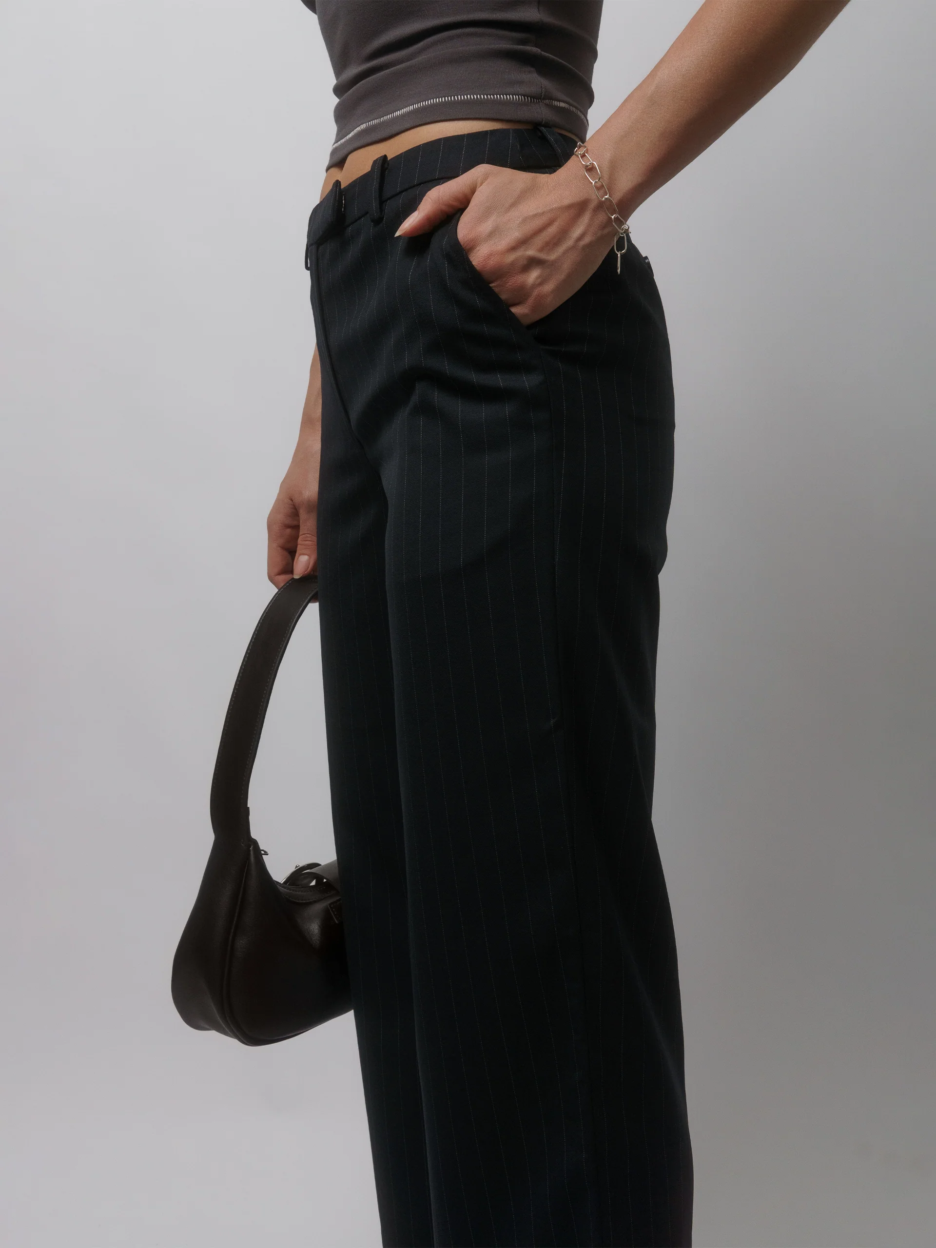 The Lair Apparel Matilda Slim Trouser Charcoal Pinstripe - Image 7
