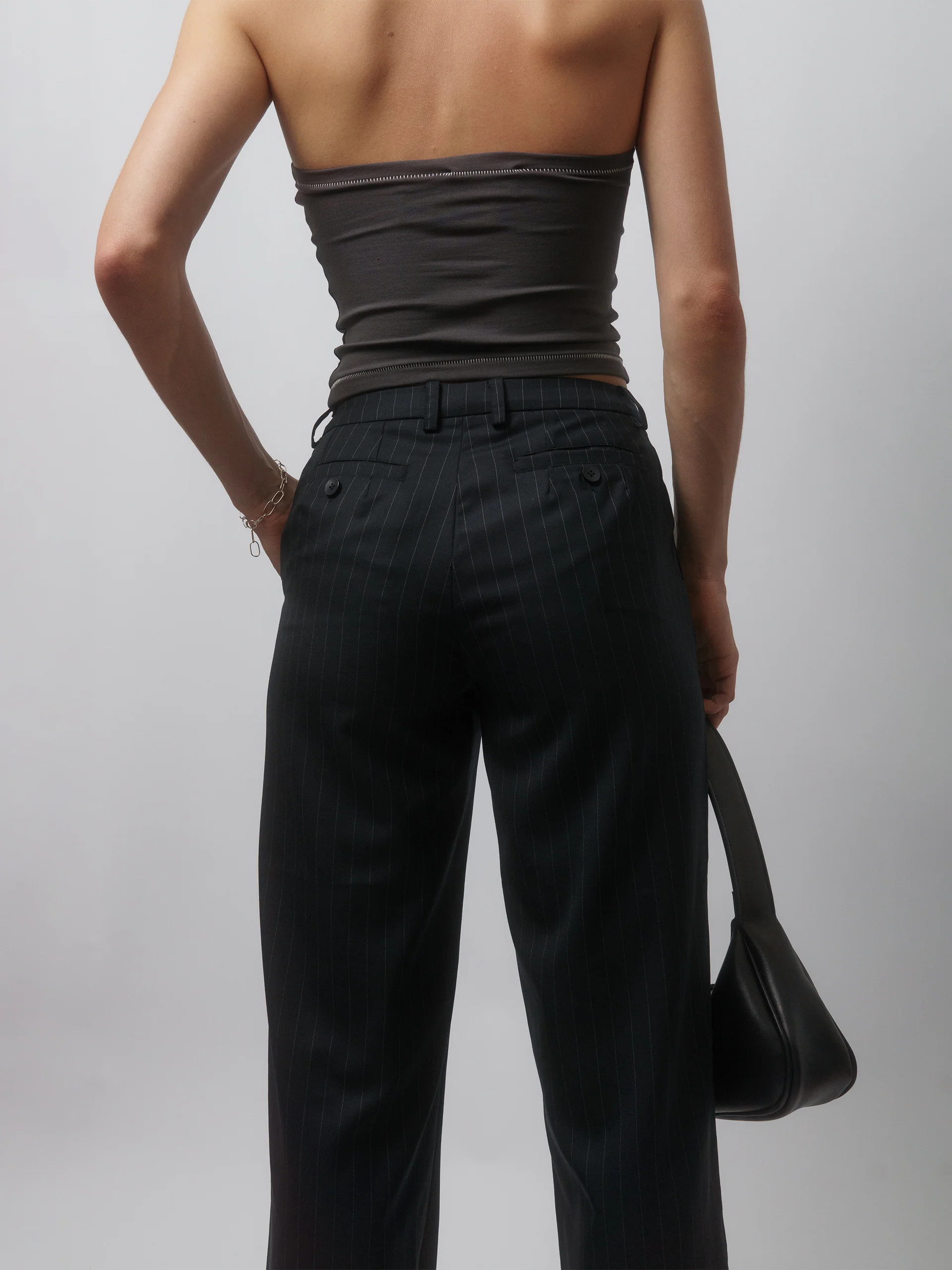 The Lair Apparel Matilda Slim Trouser Charcoal Pinstripe - Image 8