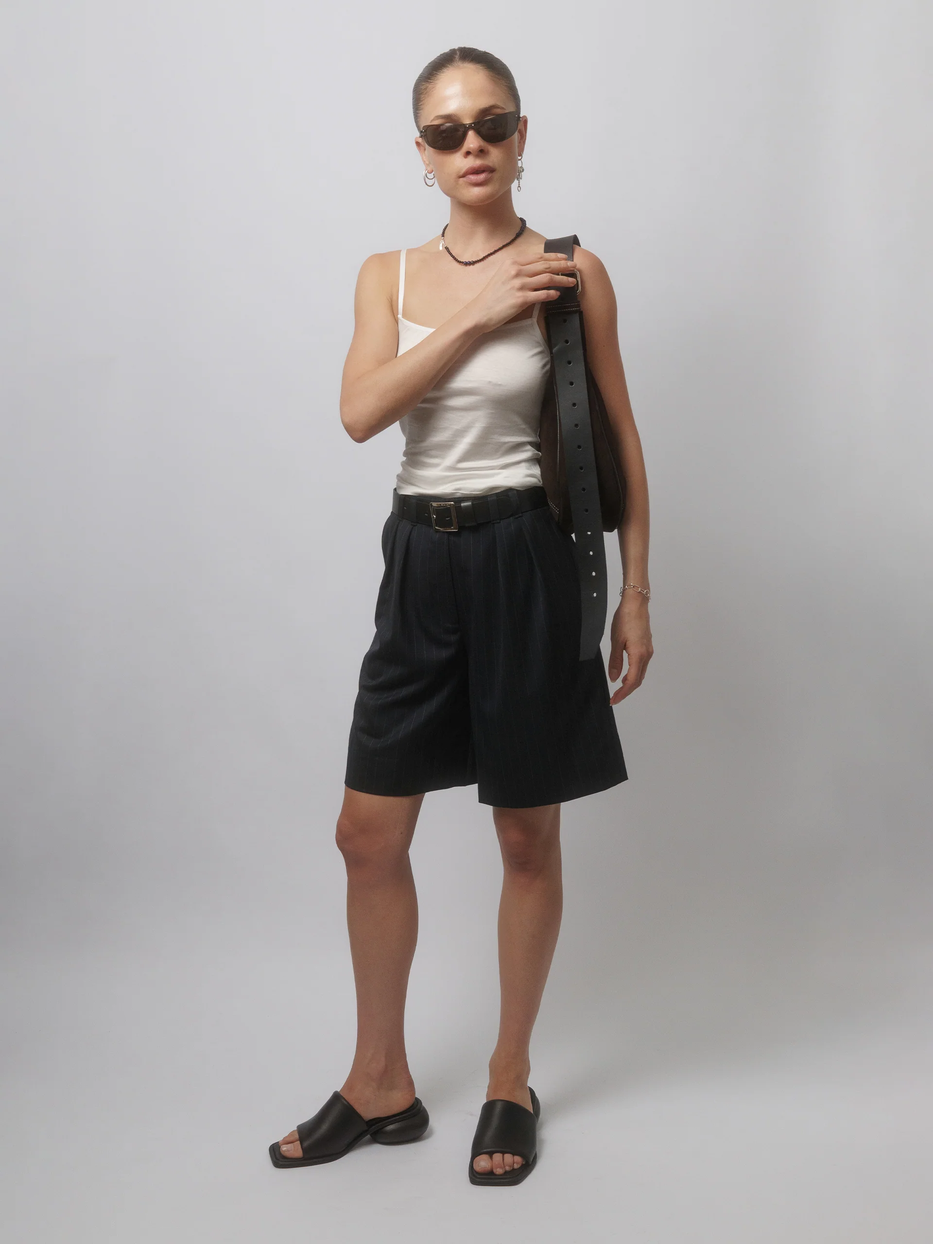 The Lair Apparel Otis Longline Tailored Short Charcoal Pinstripe - Image 10