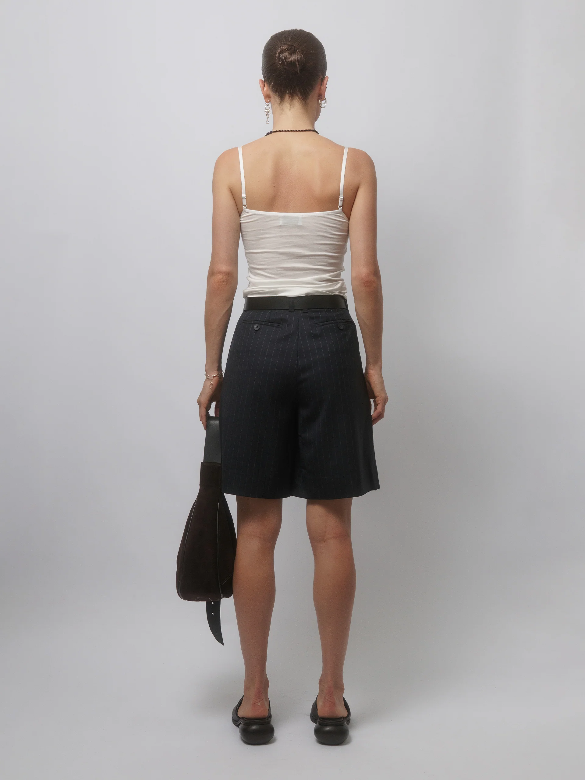 The Lair Apparel Otis Longline Tailored Short Charcoal Pinstripe - Image 3