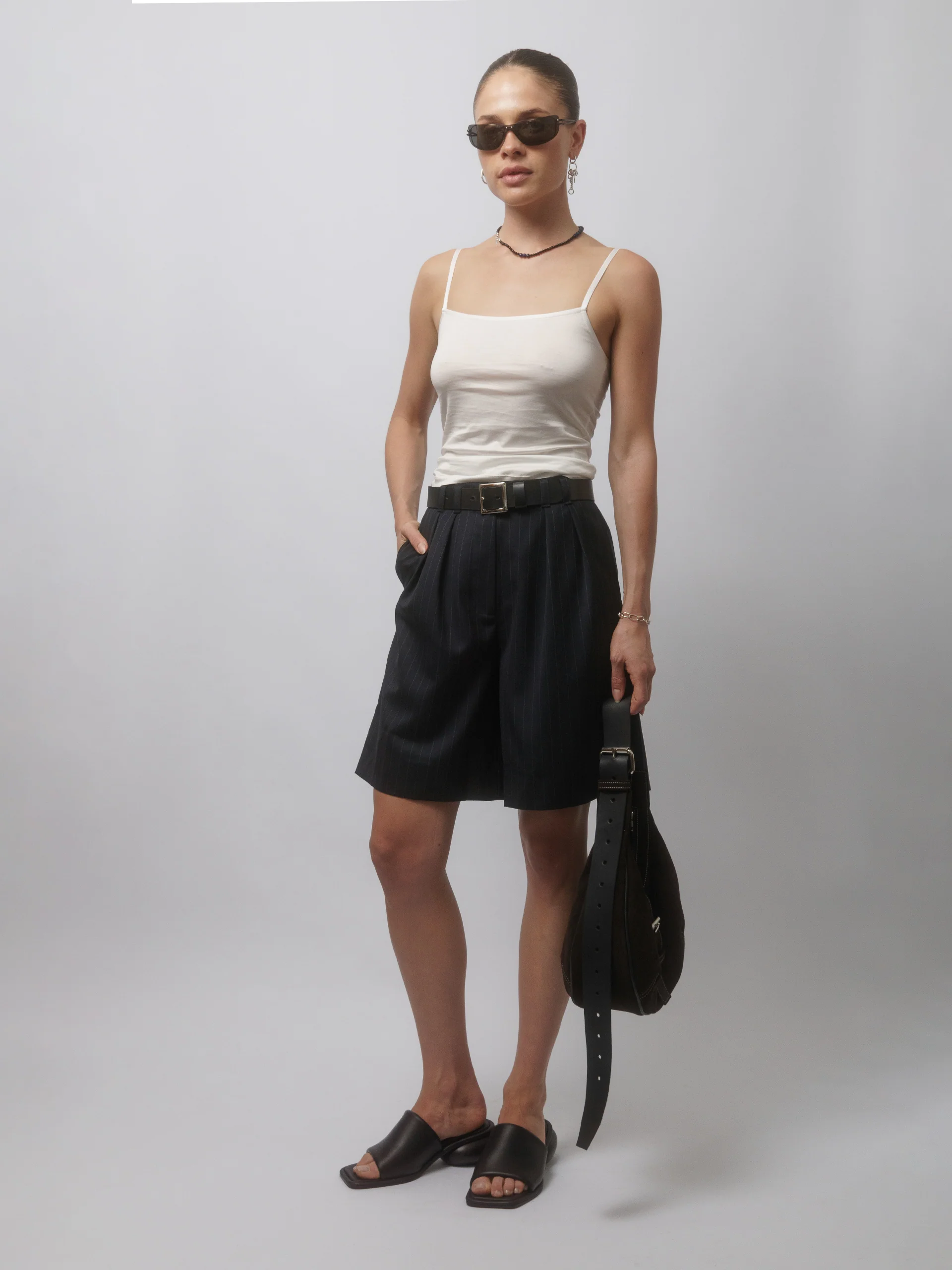 The Lair Apparel Otis Longline Tailored Short Charcoal Pinstripe - Image 5