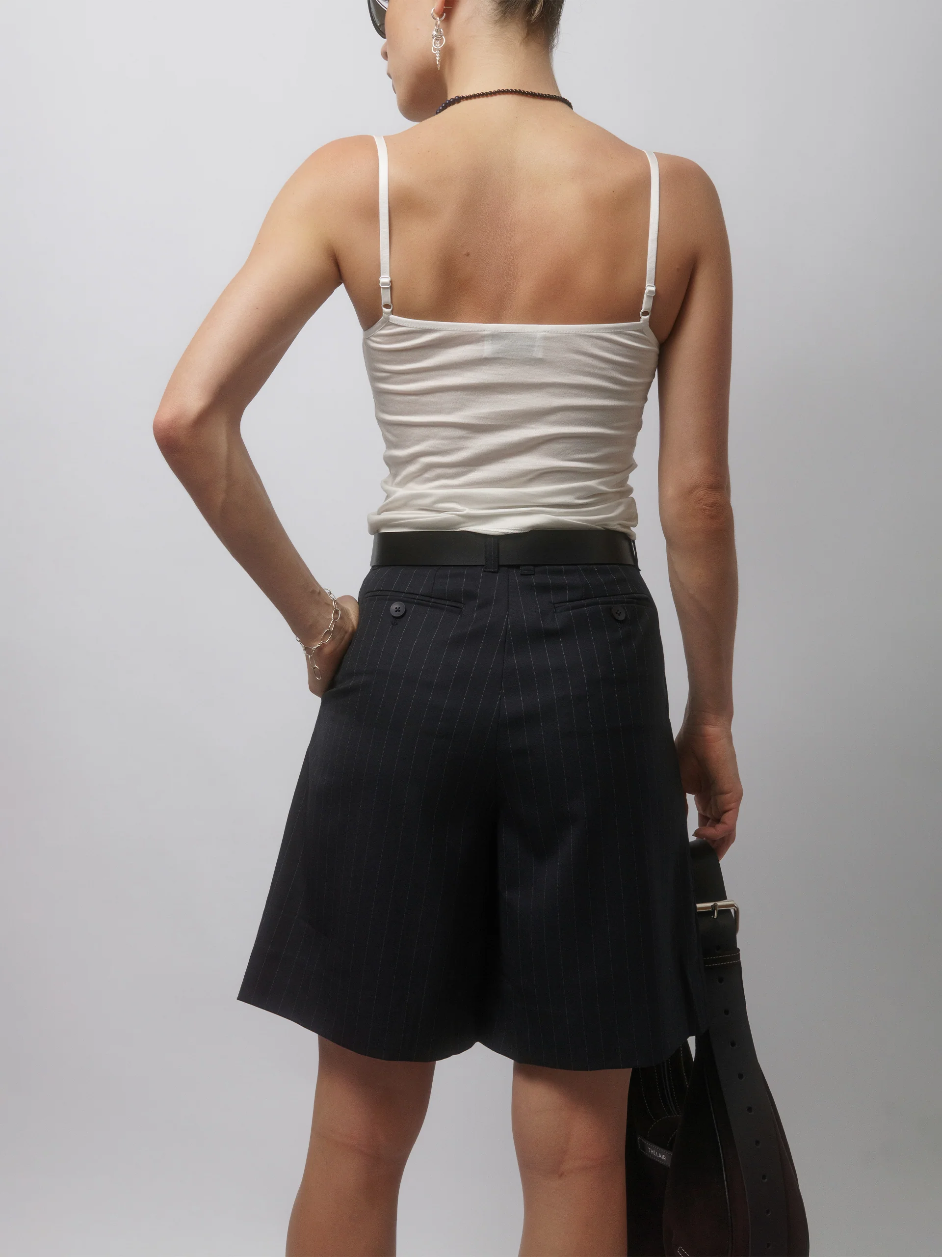The Lair Apparel Otis Longline Tailored Short Charcoal Pinstripe - Image 8
