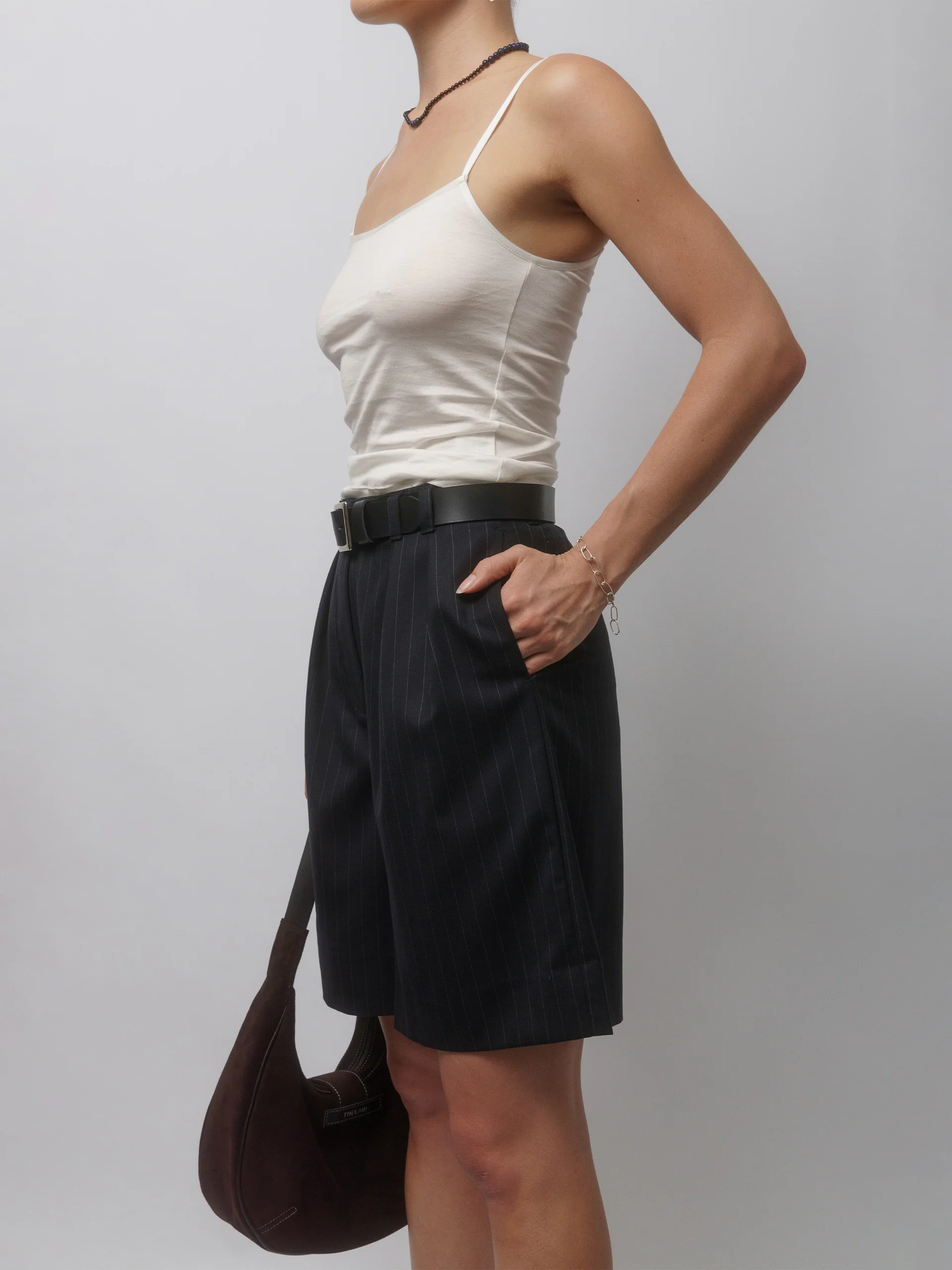 The Lair Apparel Otis Longline Tailored Short Charcoal Pinstripe - Image 9